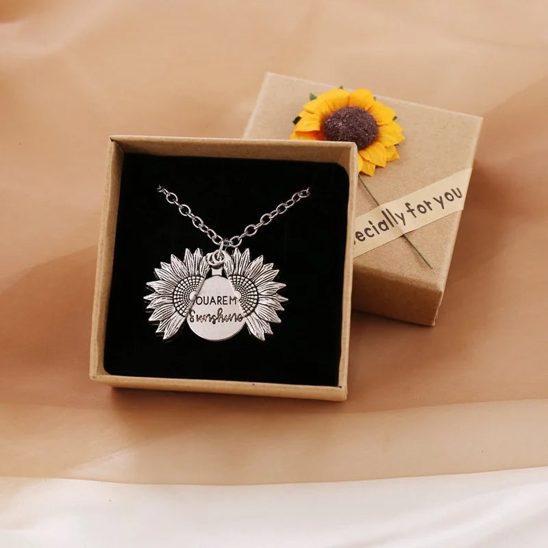 You Are My Sunshine Sunflower Necklace🌻(Double-sided engraving)